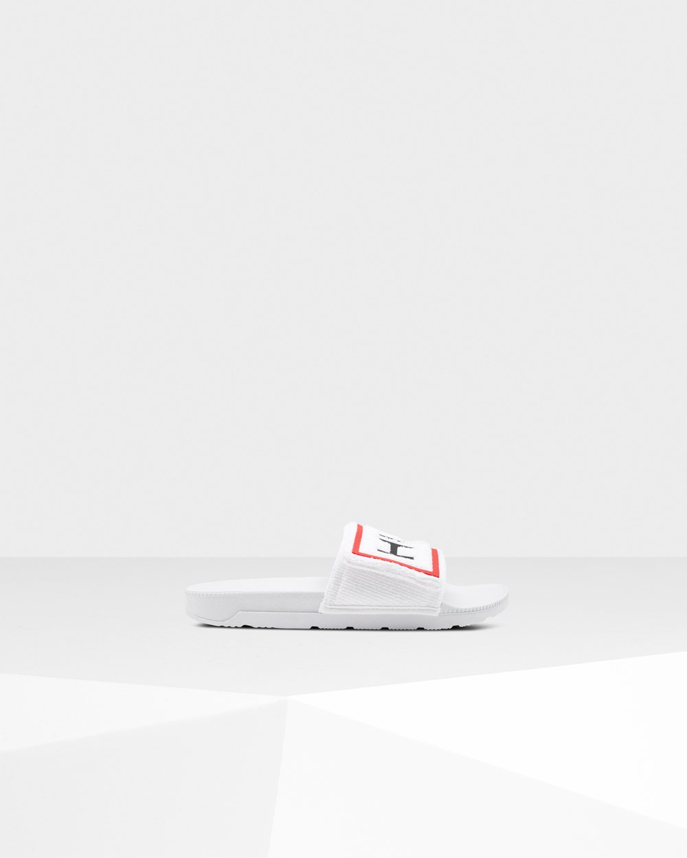 Womens Slides - Hunter Original Terry Towelling Logo Adjustable (04XUJOKIB) - White